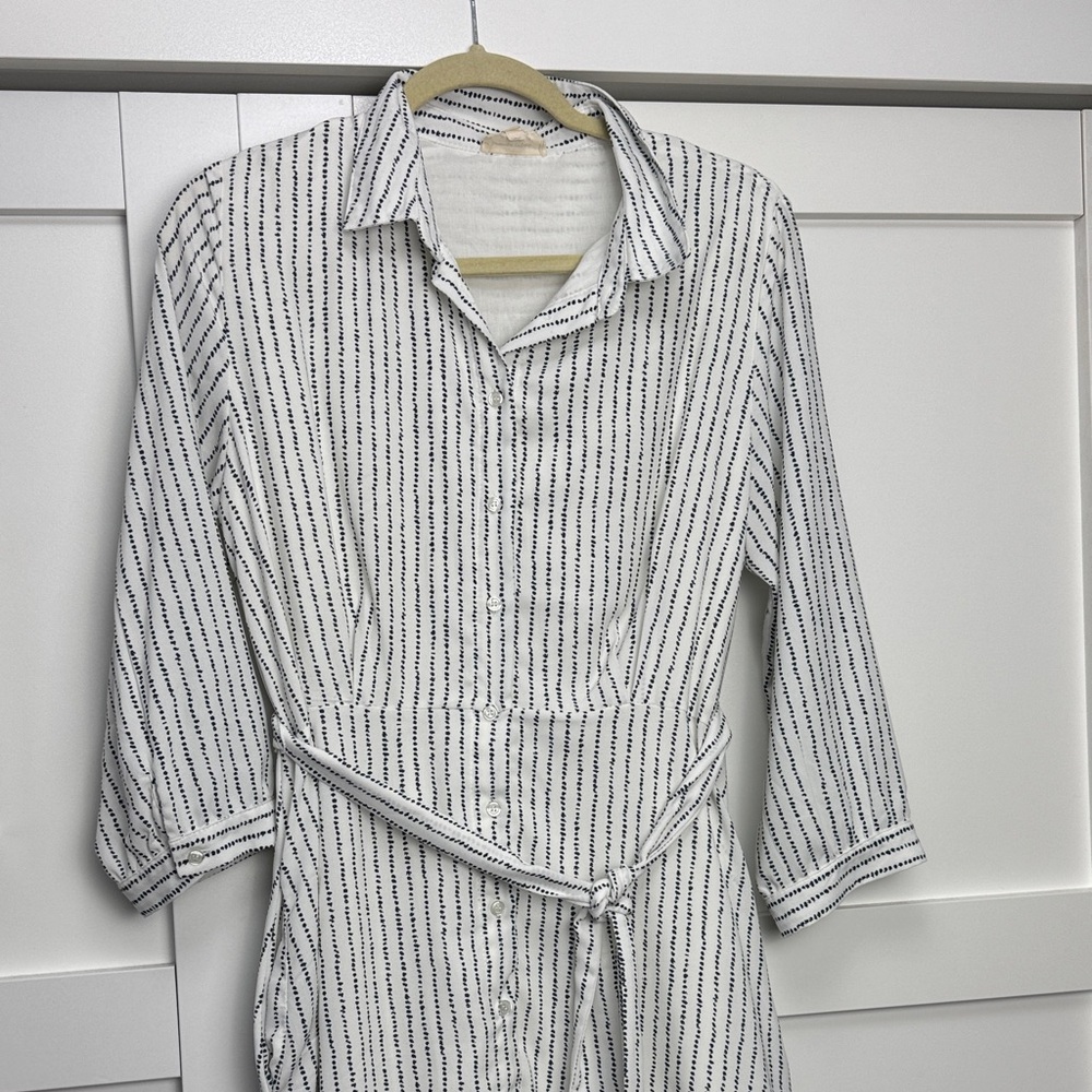 Orange Creek White Striped Button Down Dress